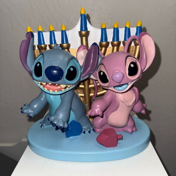 DISNEY Stitch Angel Lilo Figurine Hanukkah Menorah Dreidel Statue Holiday - Picture 1 of 4